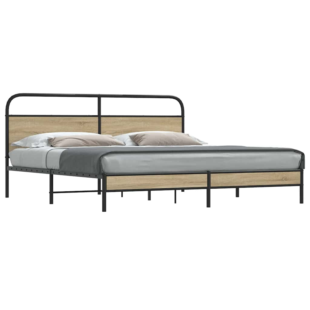 Vetonek Estructura de cama sin colchón metal roble ahumado 183x213 cm