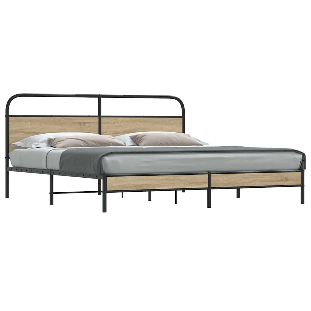 Vetonek Estructura de cama sin colchón metal roble ahumado 193x203 cm