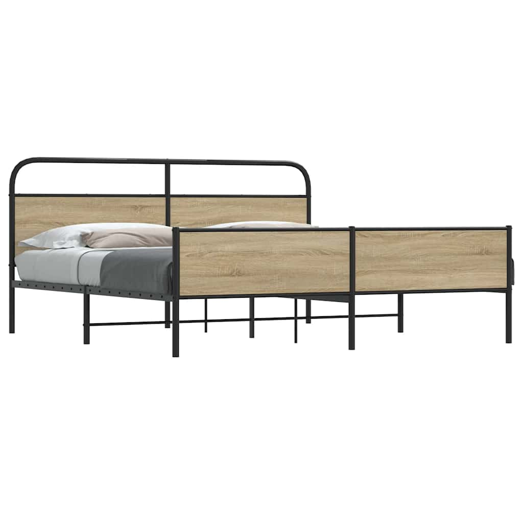 Vetonek Estructura de cama sin colchón metal roble ahumado 183x213 cm