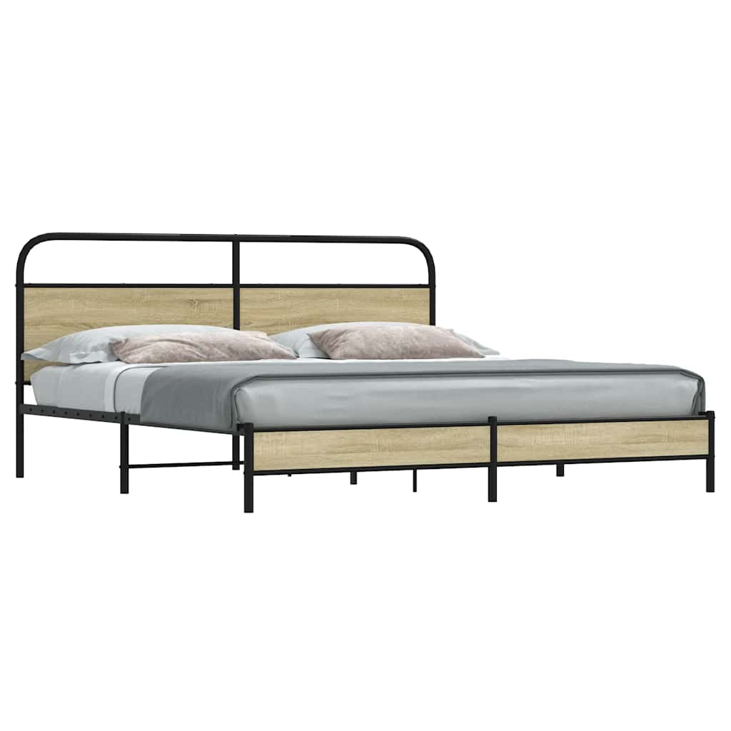 Vetonek Estructura de cama sin colchón metal roble Sonoma 180x200 cm