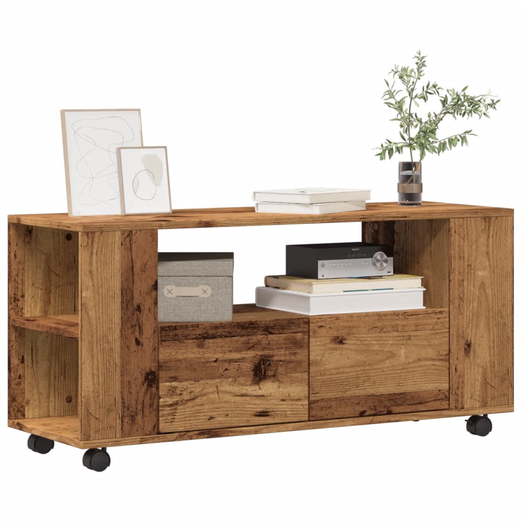 Vetonek Mueble TV con ruedas madera ingeniería envejecida 102x34,5x43cm