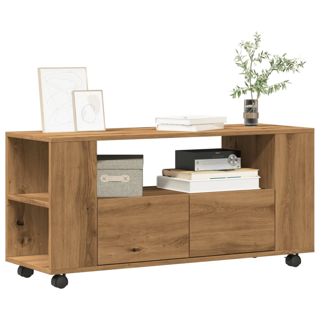 Vetonek Mueble TV ruedas madera ingeniería roble artisan 102x34,5x43cm