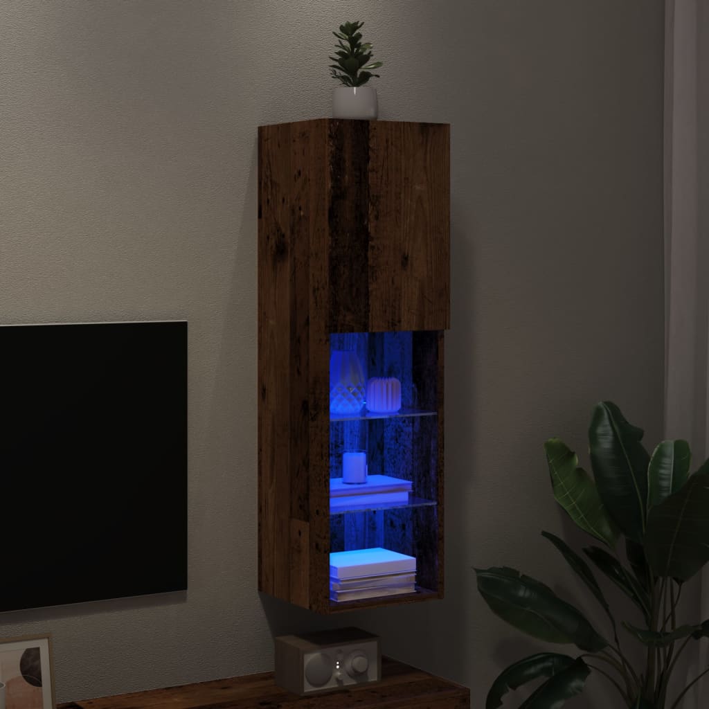 Vetonek Mueble para TV con luces LED madera envejecida 30,5x30x102 cm