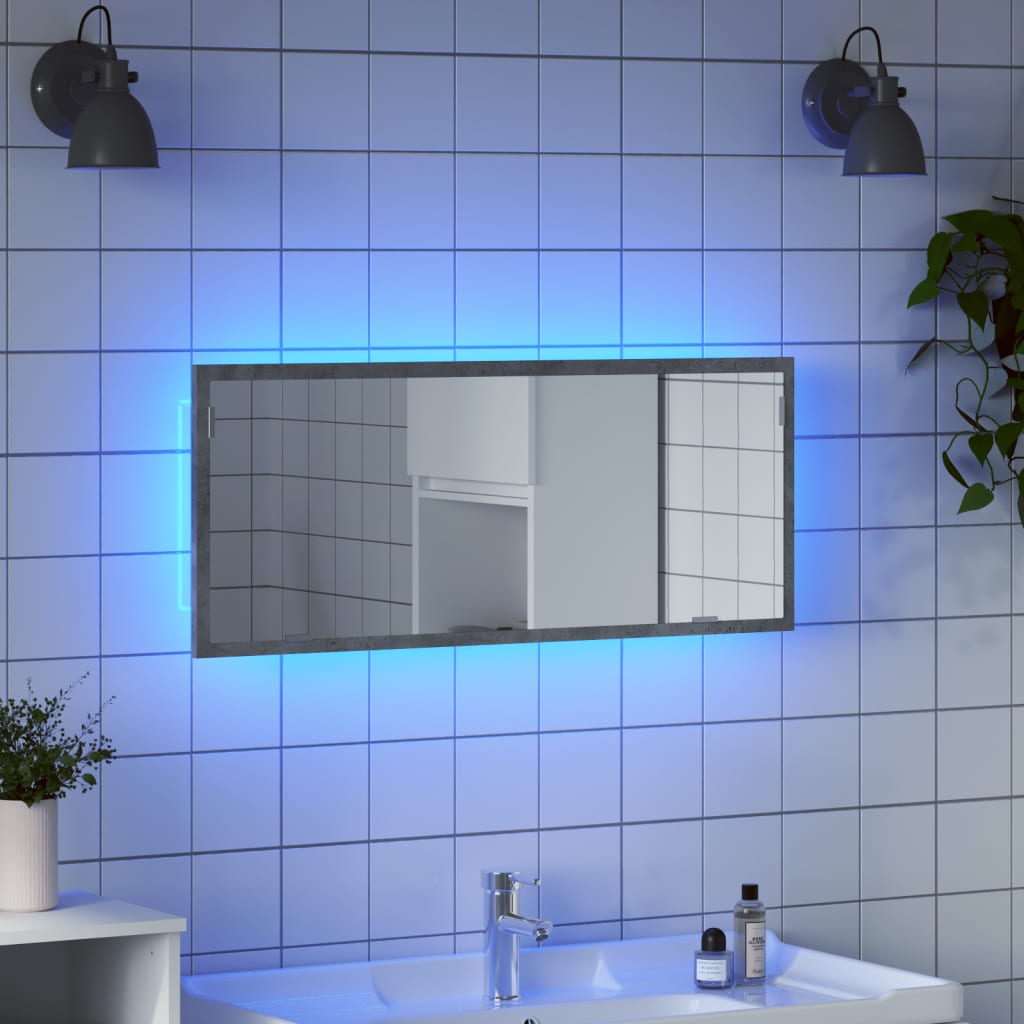 Vetonek Espejo de baño LED madera ingeniería gris hormigón 100x8,5x37cm