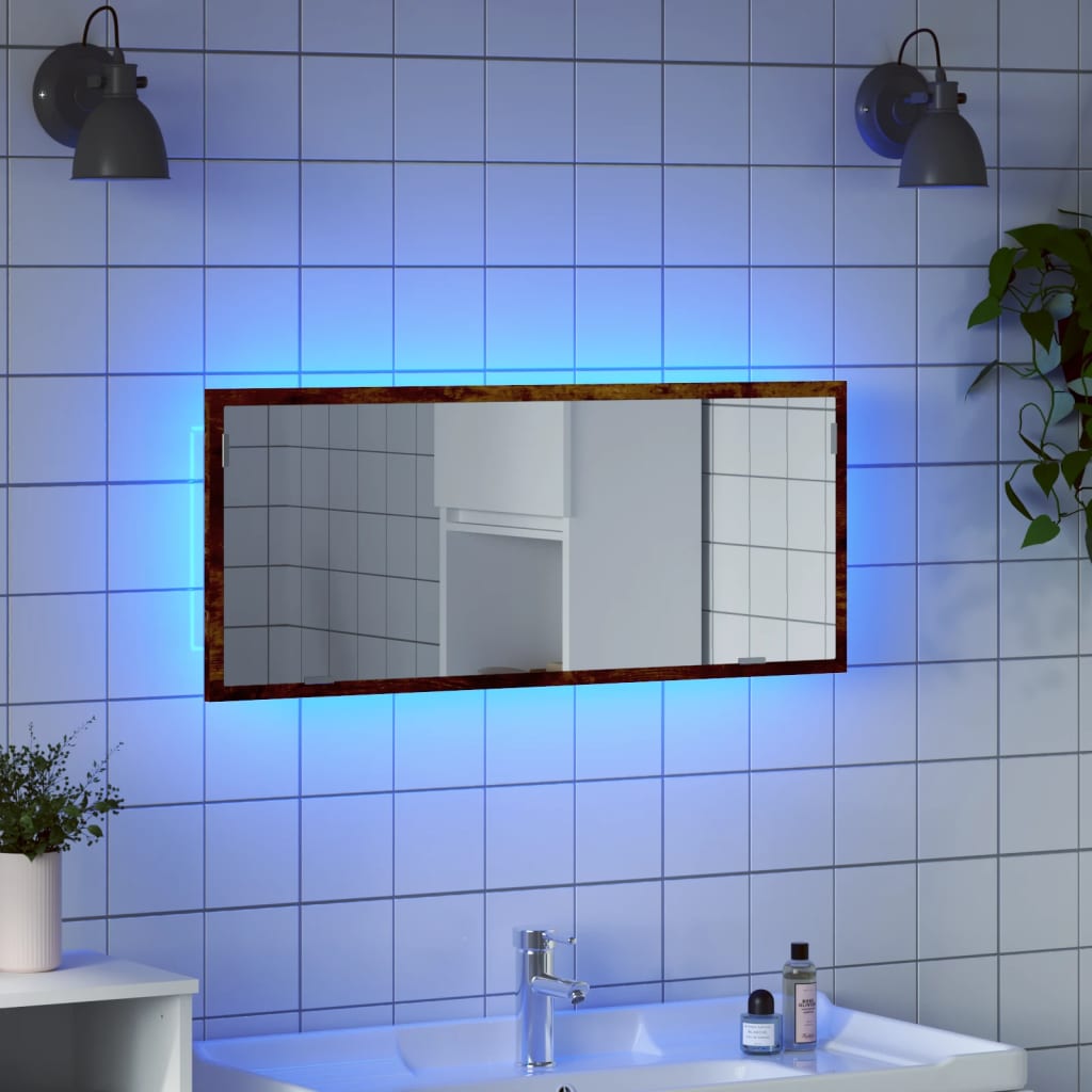 Vetonek Espejo de baño LED madera ingeniería roble ahumado 100x8,5x37cm