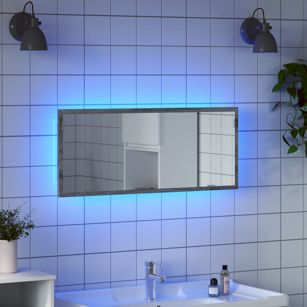 Vetonek Espejo de baño LED madera ingeniería gris Sonoma 100x8,5x37 cm