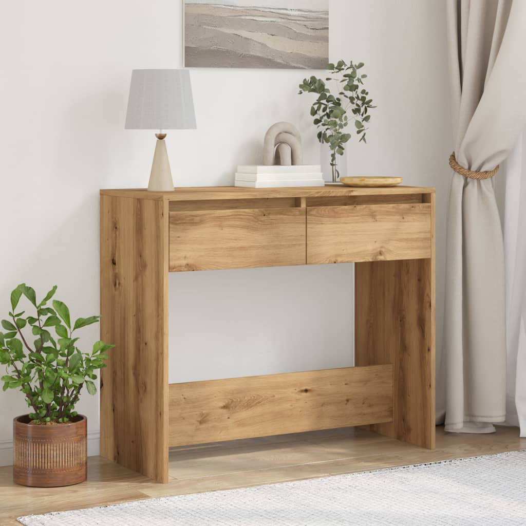 Mesa consola madera de ingeniería roble artesanal 89x41x76,5 cm