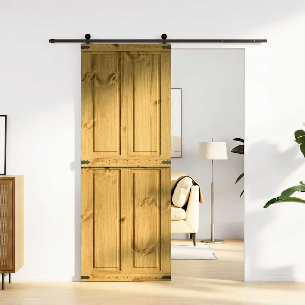 Puerta de granero corona madera maciza pino 80x210 cm v7735 Vetonek