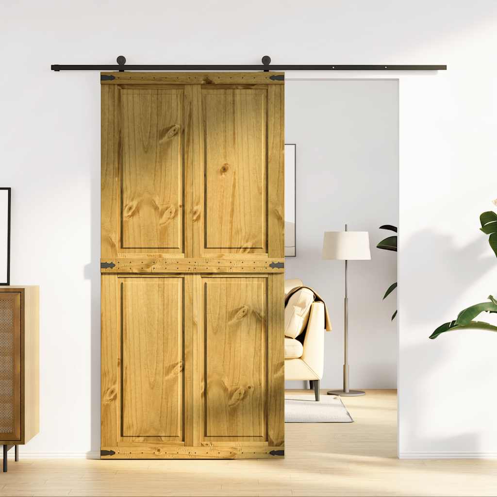 Puerta de granero corona madera maciza pino 100x210 cm v7759 Vetonek