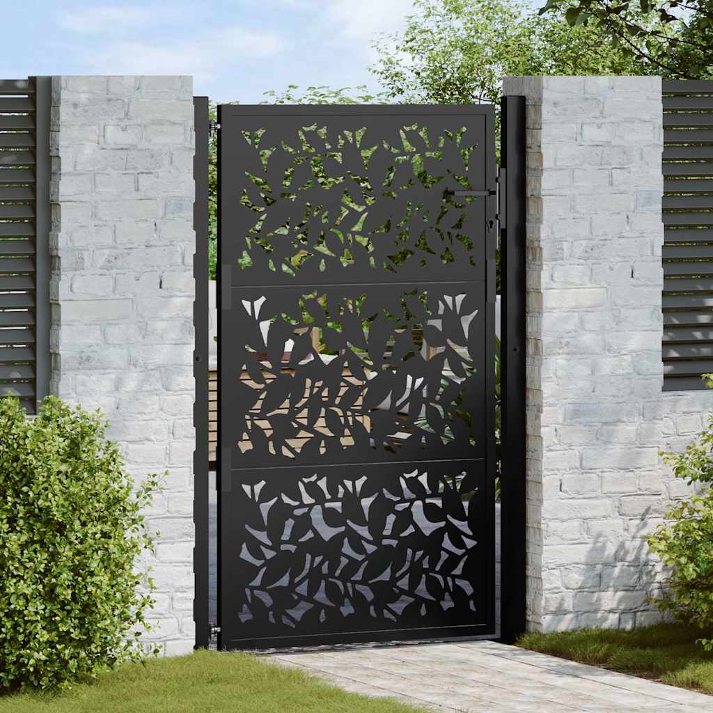 Vetonek Puerta de jardín de diseño de hojas de acero negra 105x155 cm