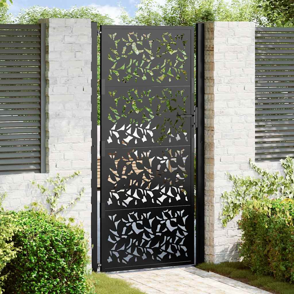 Vetonek Puerta de jardín de diseño de hojas de acero negra 105x205 cm