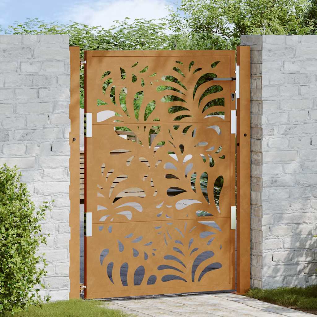 Vetonek Puerta de jardín de acero desgastado diseño ondulado 105x130 cm