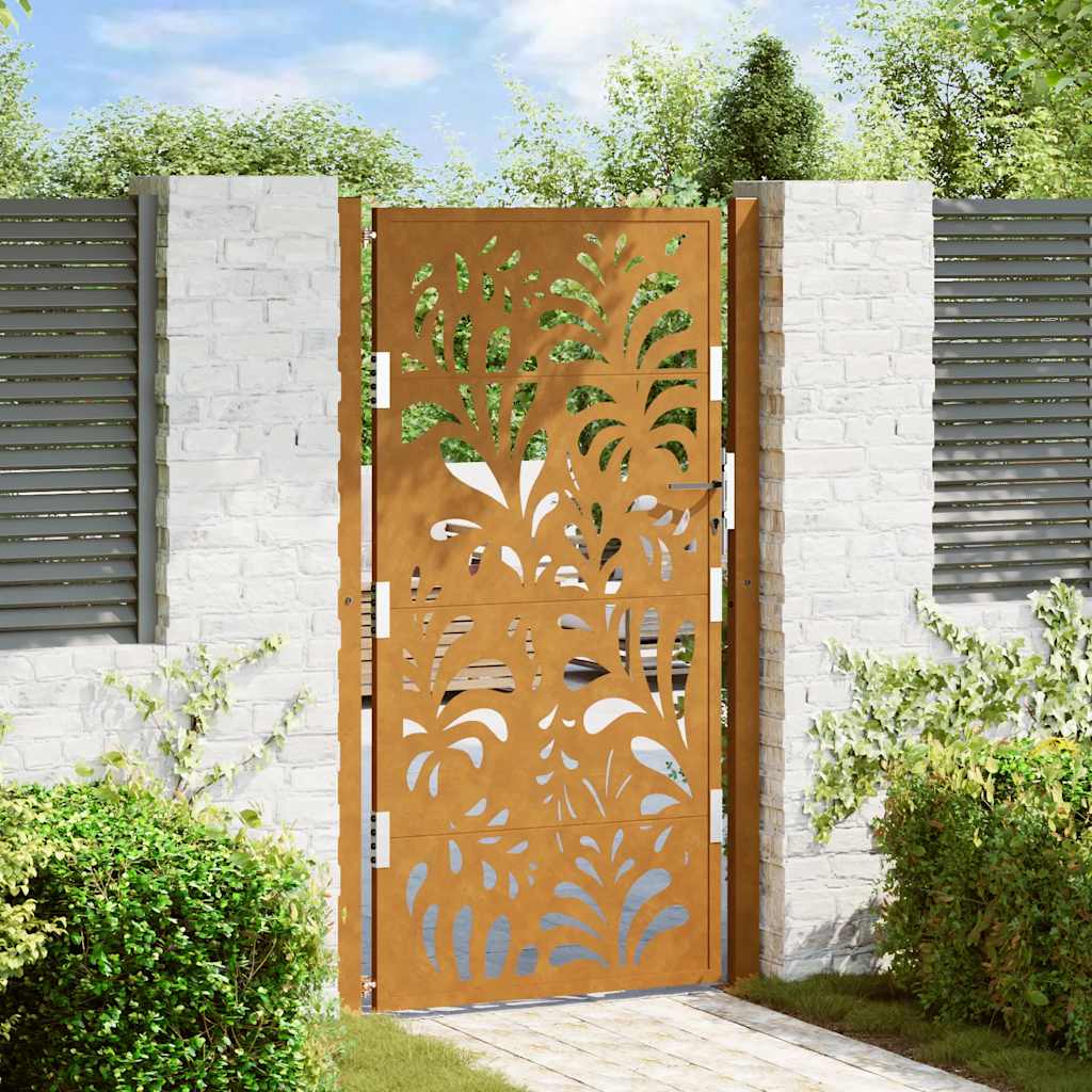 Vetonek Puerta de jardín de acero desgastado diseño ondulado 105x180 cm