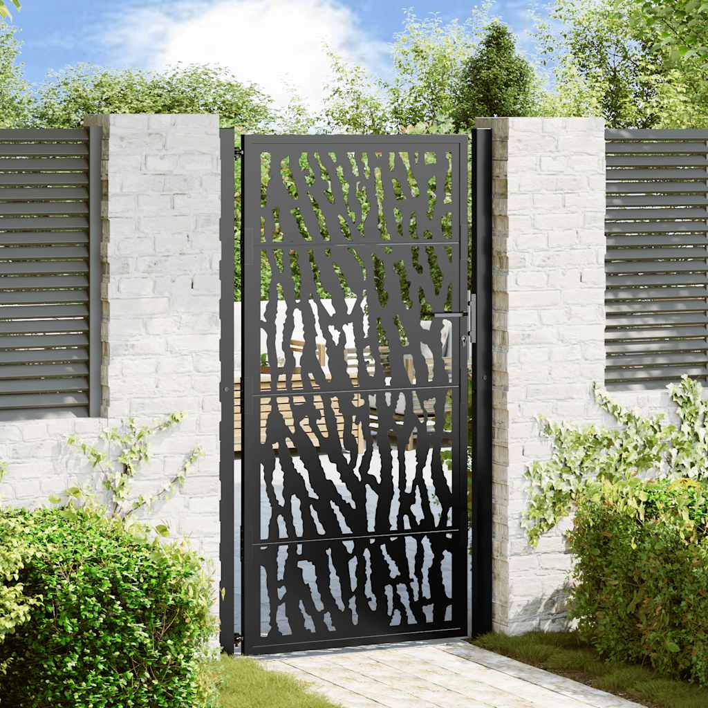 Vetonek Puerta de jardín de diseño con carril de acero negro 105x180 cm