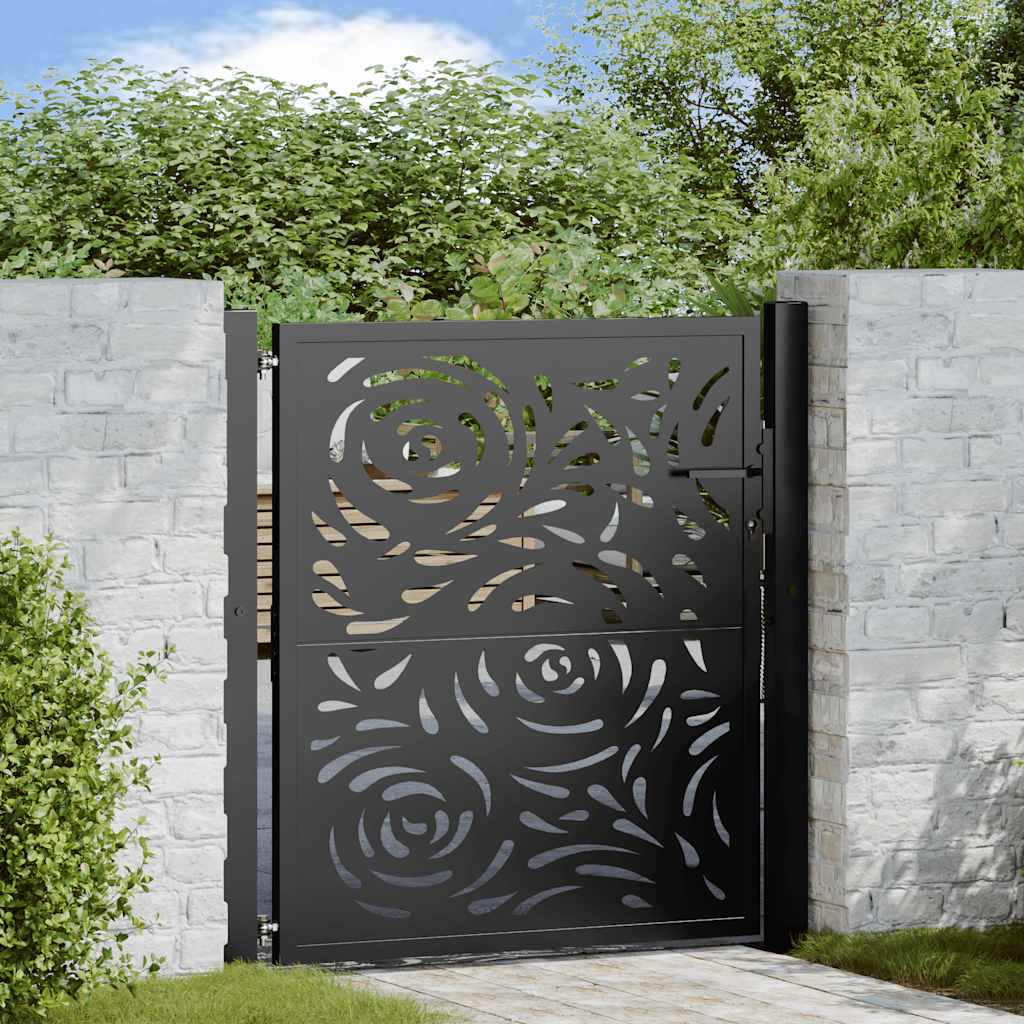 Vetonek Puerta de jardín diseño llama acero negro 105x106 cm