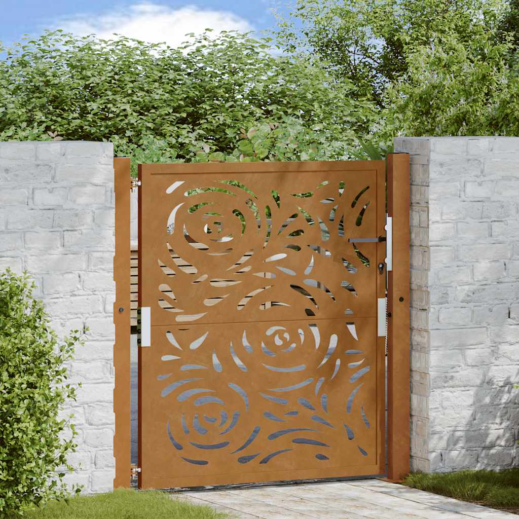 Vetonek Puerta de jardín diseño llama acero desgastado 105x105 cm