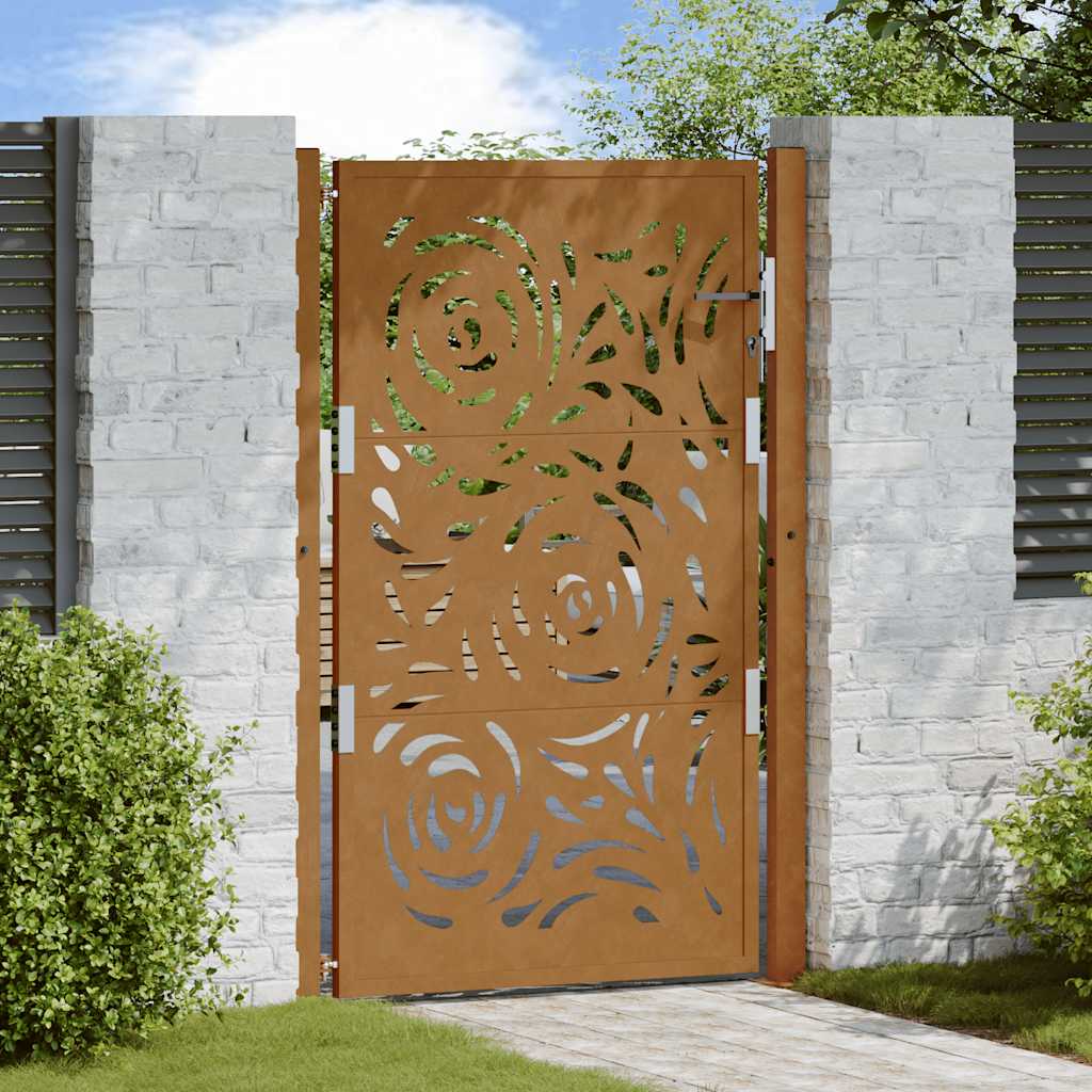 Vetonek Puerta de jardín diseño llama acero desgastado 105x155 cm