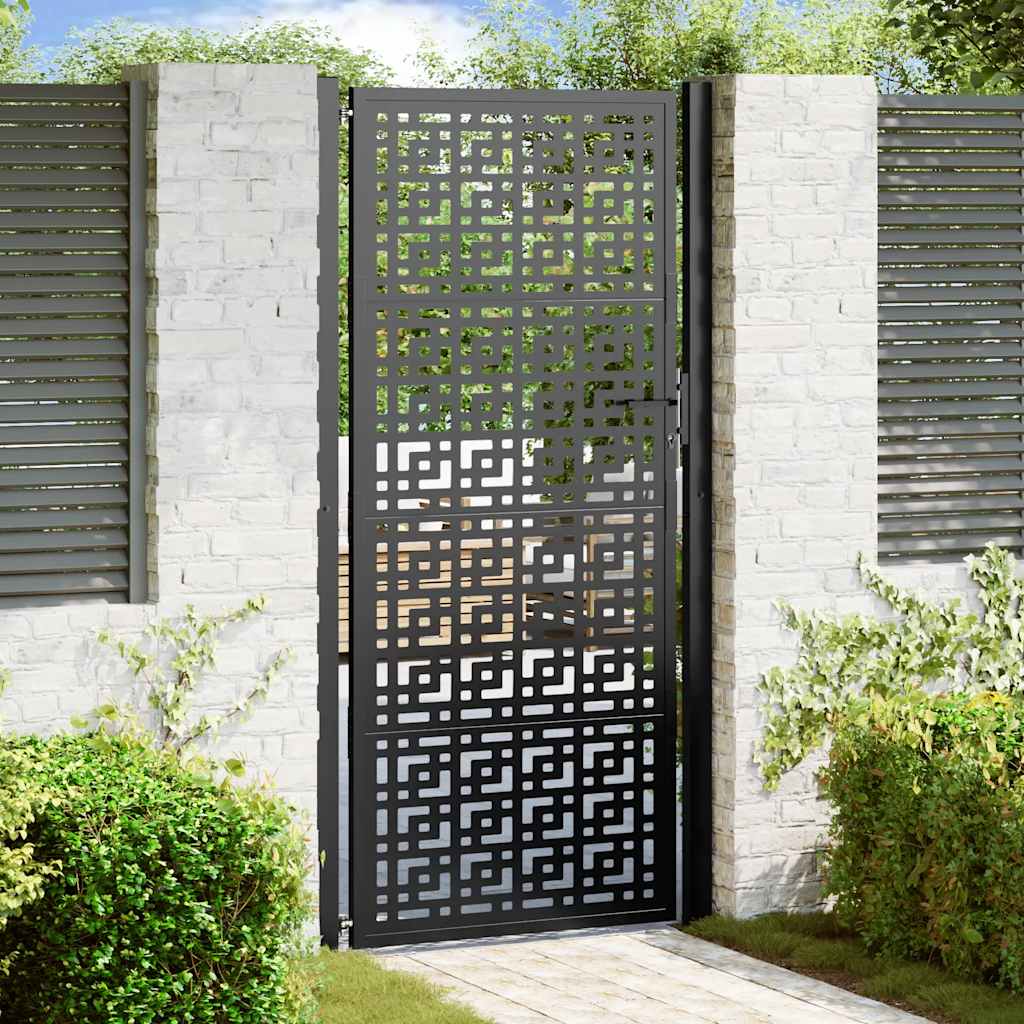 Vetonek Puerta de jardín diseño en cruz de acero negra 105x205 cm