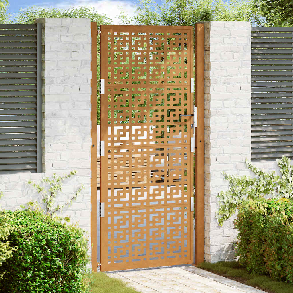 Vetonek Puerta de jardín diseño en cruz de acero desgastado 105x205 cm