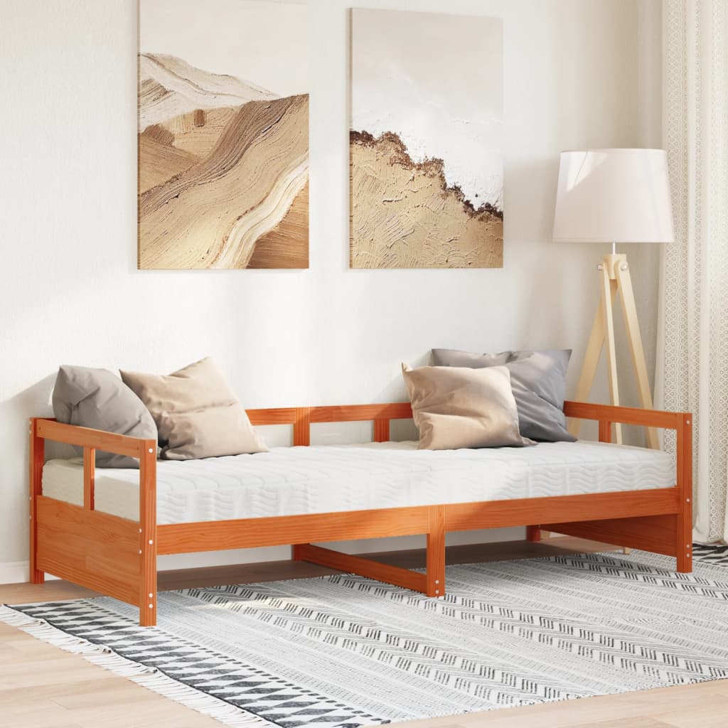 Vetonek Sofá cama con colchón madera maciza pino marrón cera 80x200 cm