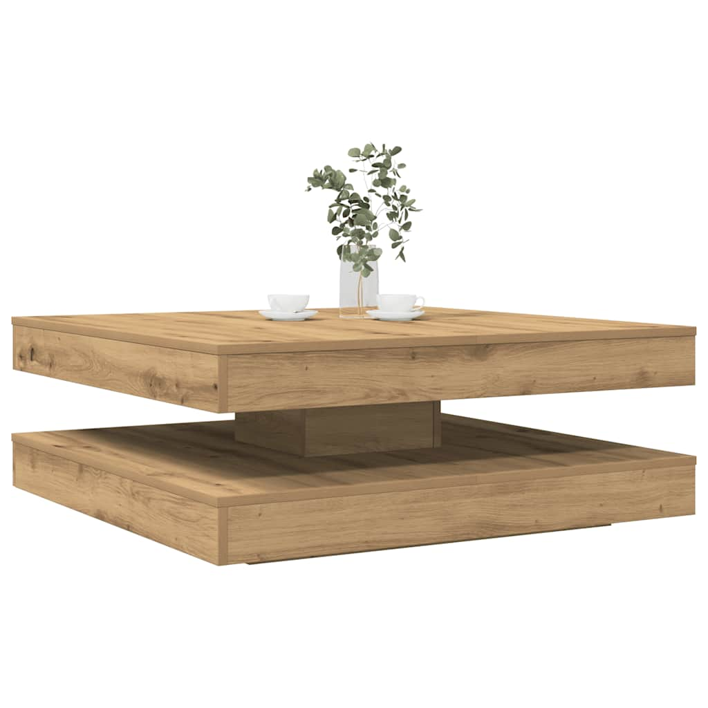 Vetonek Mesa de centro giratoria 360 grados roble artisan 90x90x34,5 cm