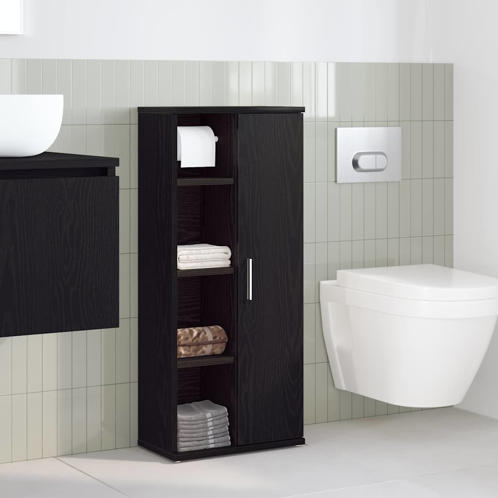 Mueble de baño con portarrollos negro 39x22x90 cm