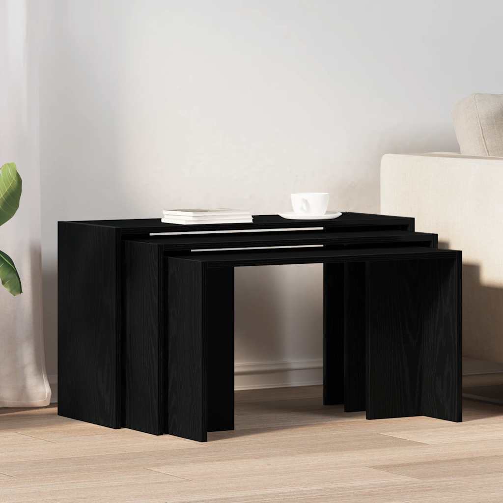 Stackable tables 3 pieces black wood