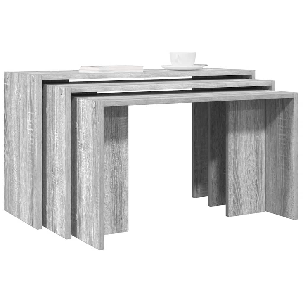 Vetonek Mesas apilables 3 piezas madera contrachapada gris Sonoma