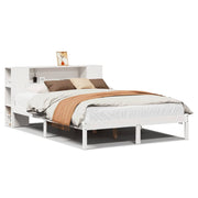 Vetonek Cama con estantería sin colchón madera maciza blanca 120x190 cm