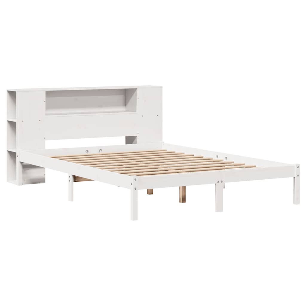 Cama con estantería sin colchón madera maciza blanca 120x200 cm v3265 - Vetonek