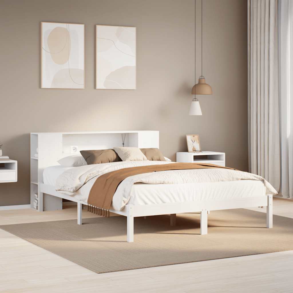 Cama con estantería sin colchón madera maciza blanca 120x200 cm v3265 Vetonek