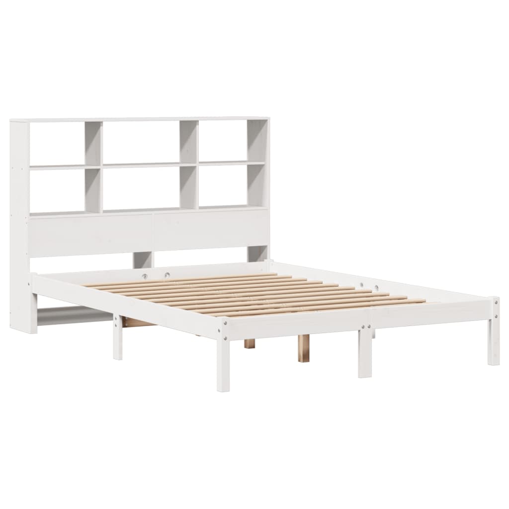 Cama con estantería sin colchón madera maciza blanca 120x190 cm V3630 Vetonek
