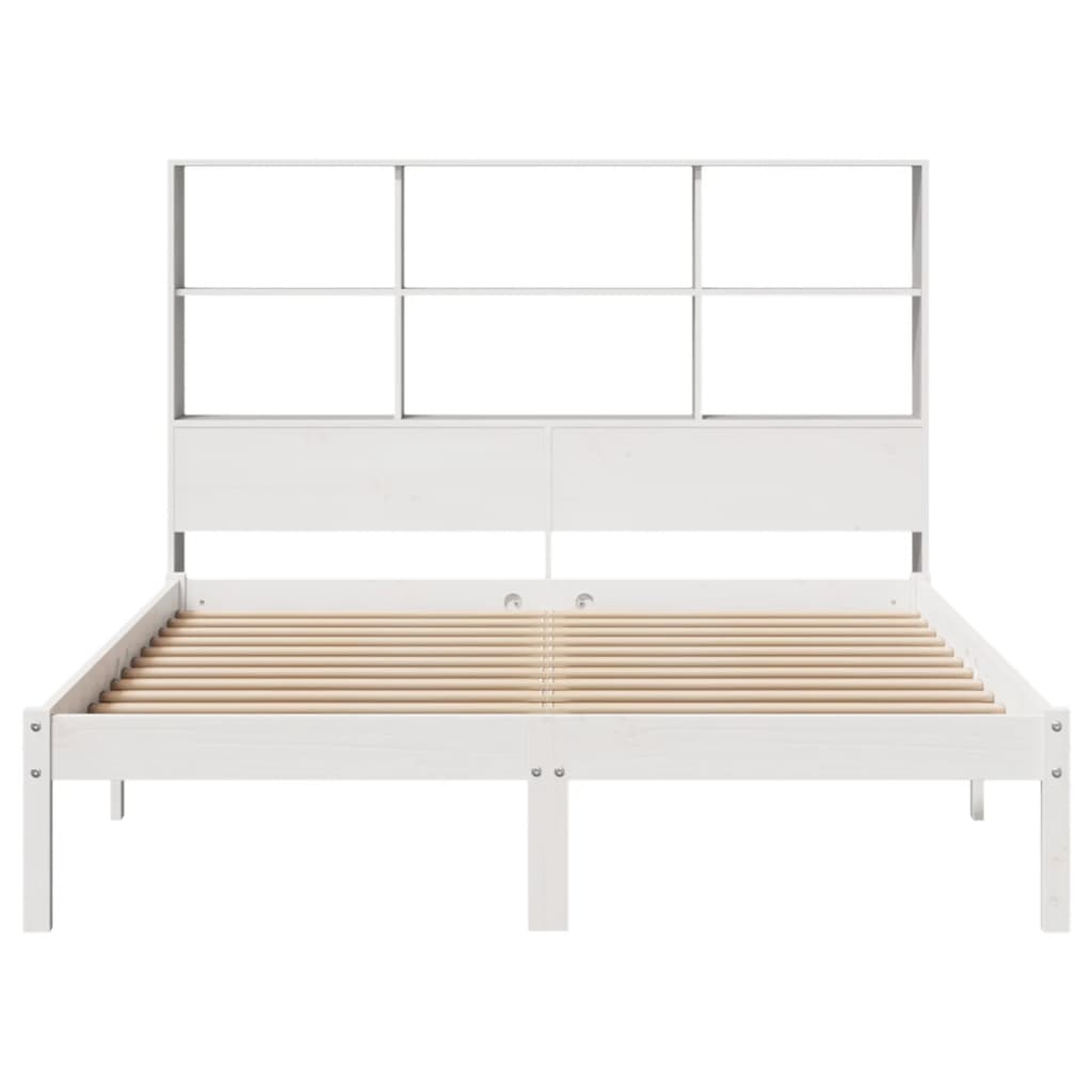 Cama con estantería sin colchón madera maciza blanca 120x190 cm V3630 Vetonek