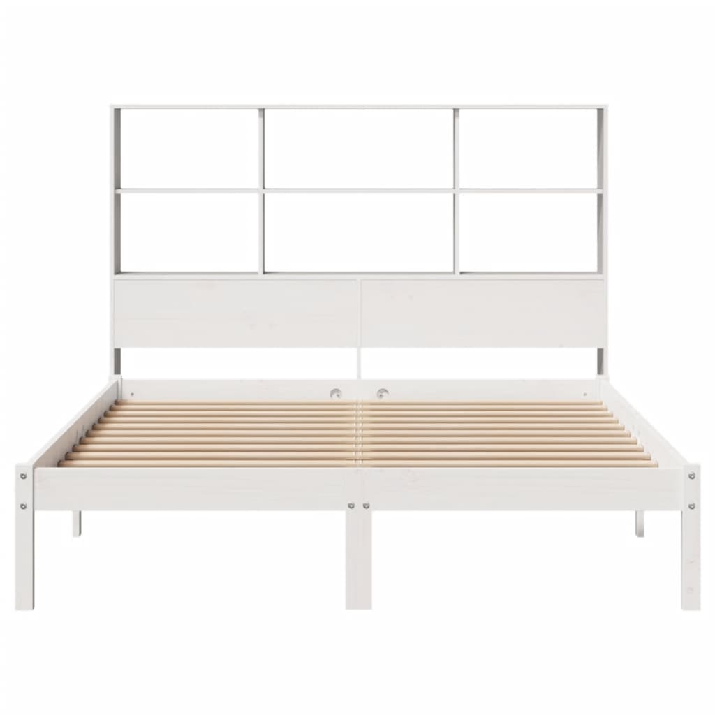 Cama con estantería sin colchón madera maciza blanca 120x200 cm V3739 Vetonek