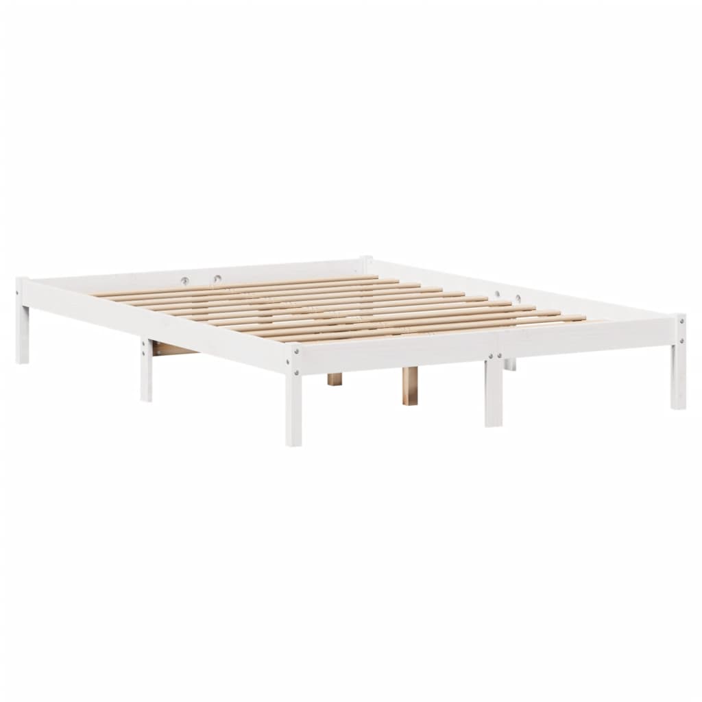 Cama con estantería sin colchón madera maciza blanca 120x200 cm V3739 Vetonek