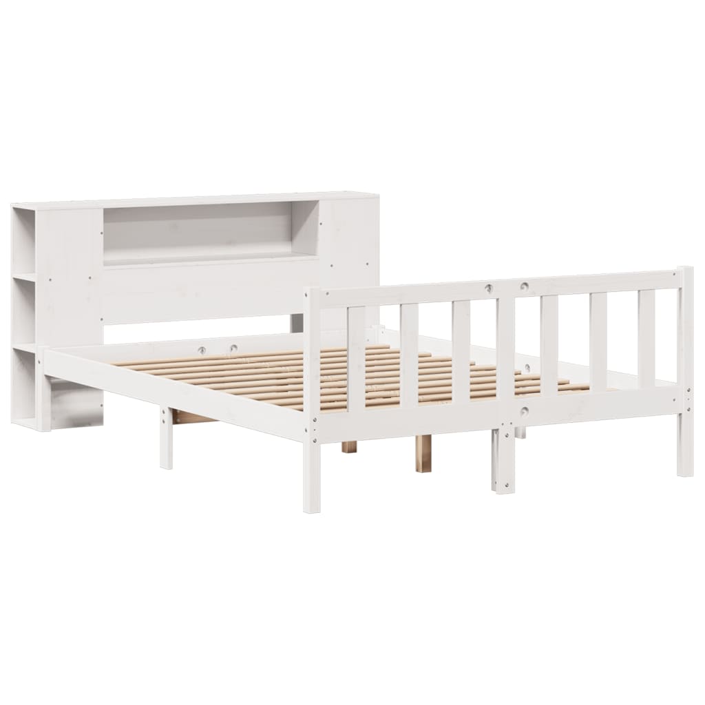 Cama con estantería sin colchón madera maciza blanca 120x190 cm - Vetonek