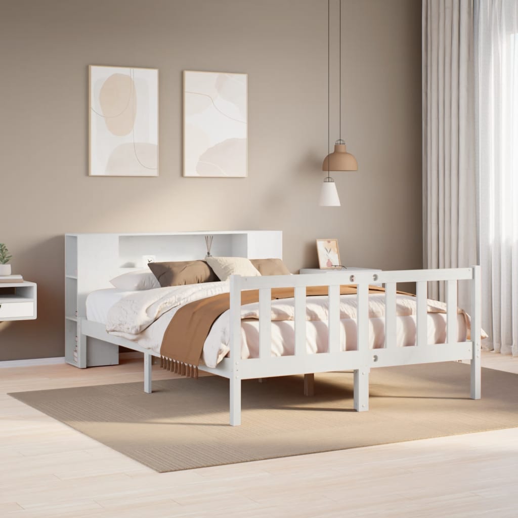 Cama con estantería sin colchón madera maciza blanca 120x190 cm v4378 Vetonek