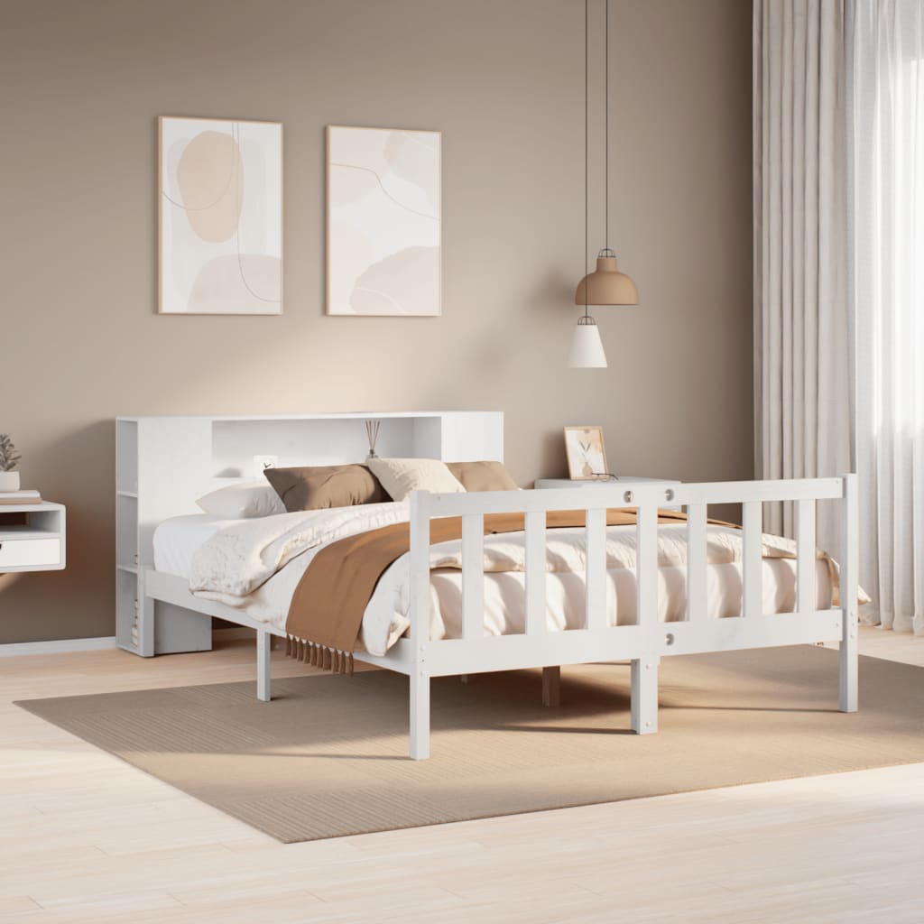 Cama con estantería sin colchón madera maciza blanca 120x200 cm v4439 Vetonek