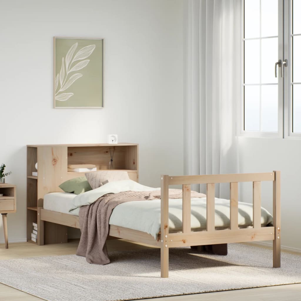 Cama con estantería sin colchón madera maciza de pino 90x200 cm v4675 Vetonek