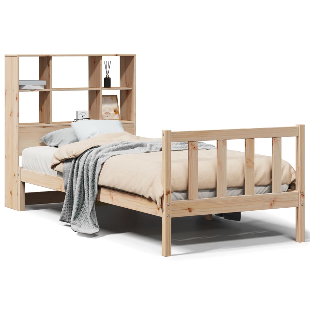 Cama con estantería sin colchón madera maciza de pino 90x190 cm V4774 Vetonek