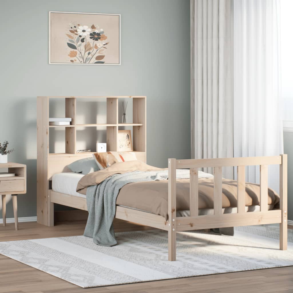 Cama con estantería sin colchón madera maciza de pino 90x190 cm V4774 Vetonek