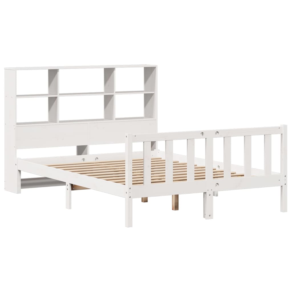 Cama con estantería sin colchón madera maciza blanca 120x190 cm V4804 Vetonek
