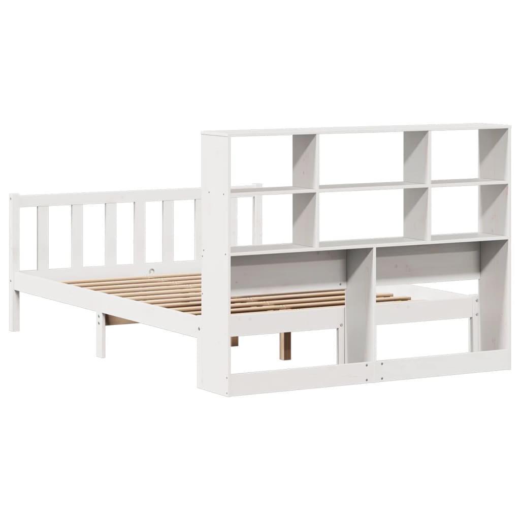 Cama con estantería sin colchón madera maciza blanca 120x190 cm V4804 Vetonek