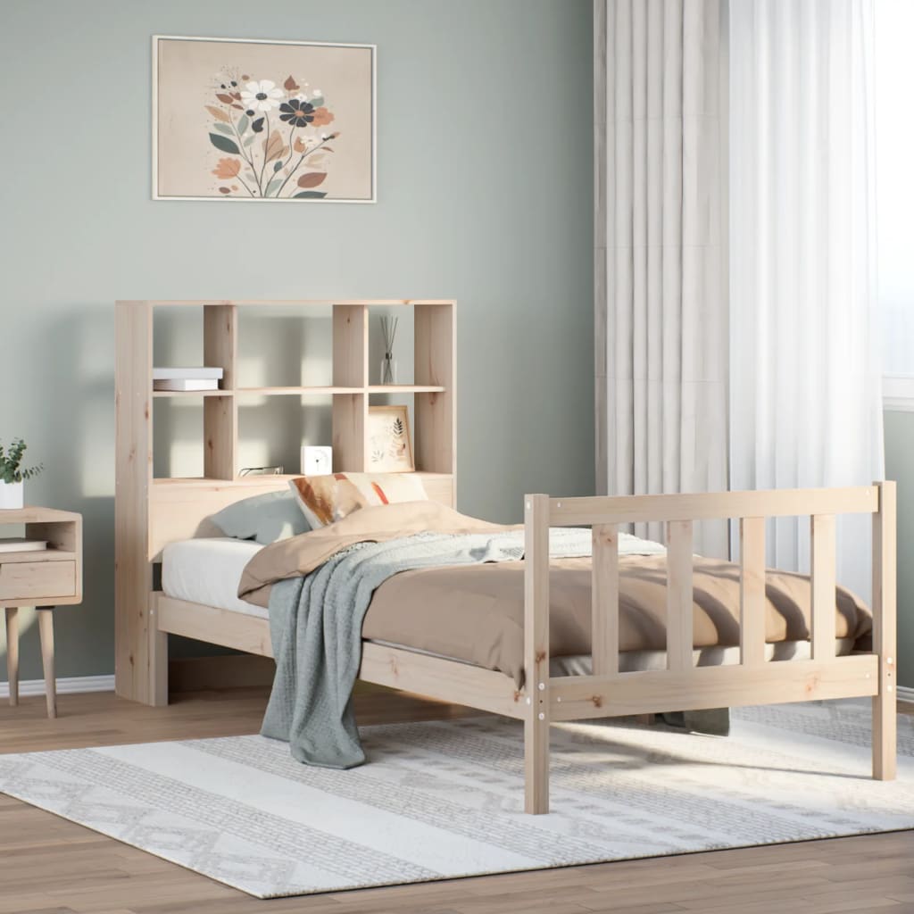 Cama con estantería sin colchón madera maciza de pino 90x200 cm V4859 Vetonek