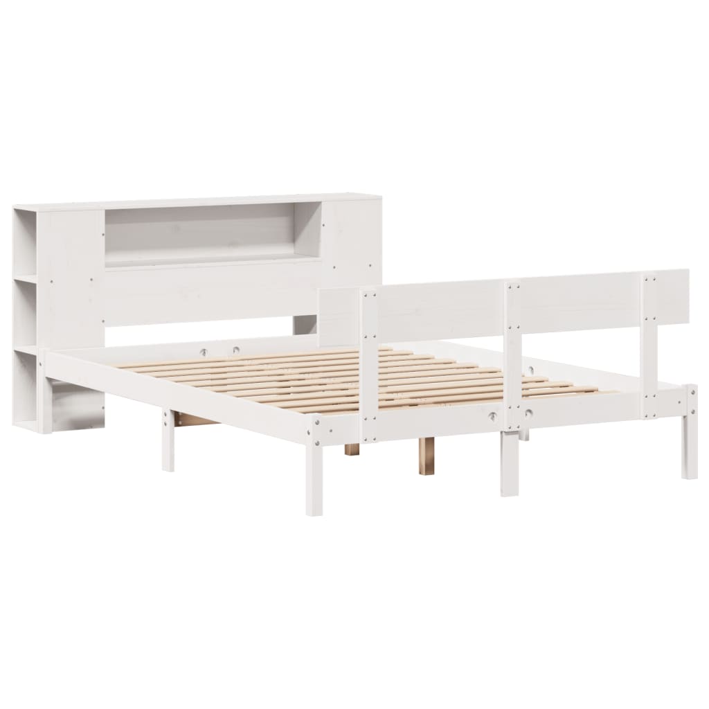 Cama con estantería sin colchón madera maciza blanca 120x190 cm v5542 - Vetonek