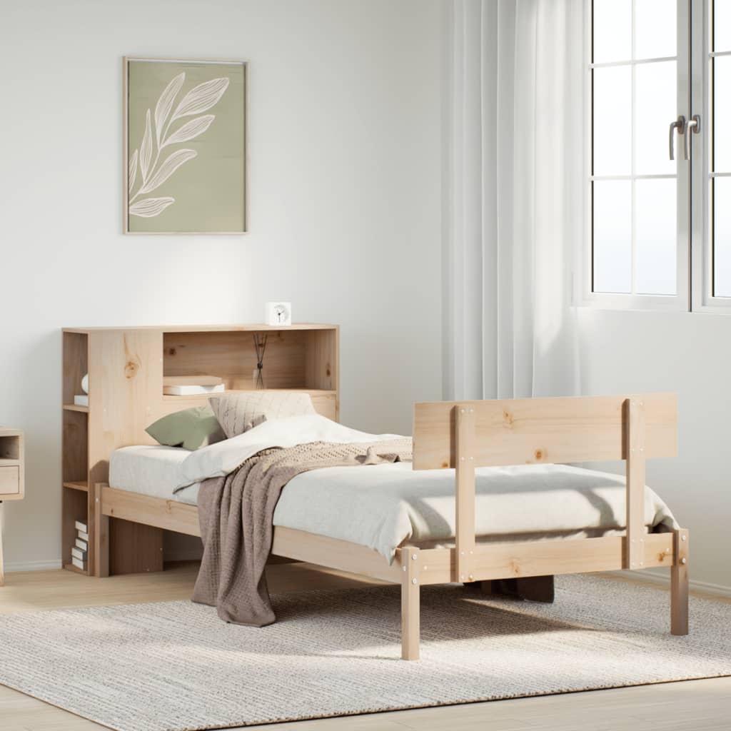 Cama con estantería sin colchón madera maciza de pino 90x190 cm v5733 Vetonek