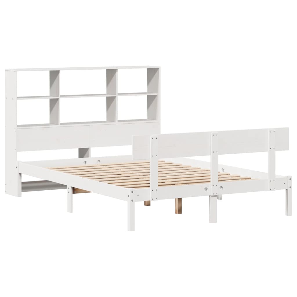 Cama con estantería sin colchón madera maciza blanca 120x190 cm V5849 Vetonek