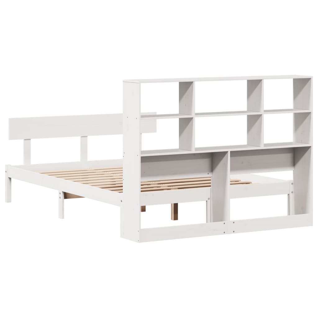 Cama con estantería sin colchón madera maciza blanca 120x190 cm V5849 Vetonek