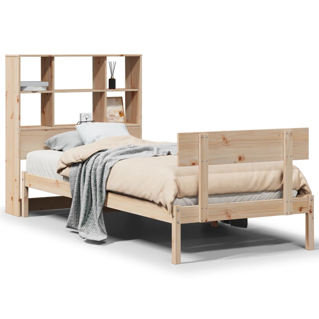 Cama con estantería sin colchón madera maciza de pino 90x200 cm V5894 Vetonek