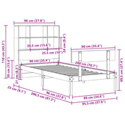 Cama con estantería sin colchón madera maciza de pino 90x200 cm V5894 Vetonek